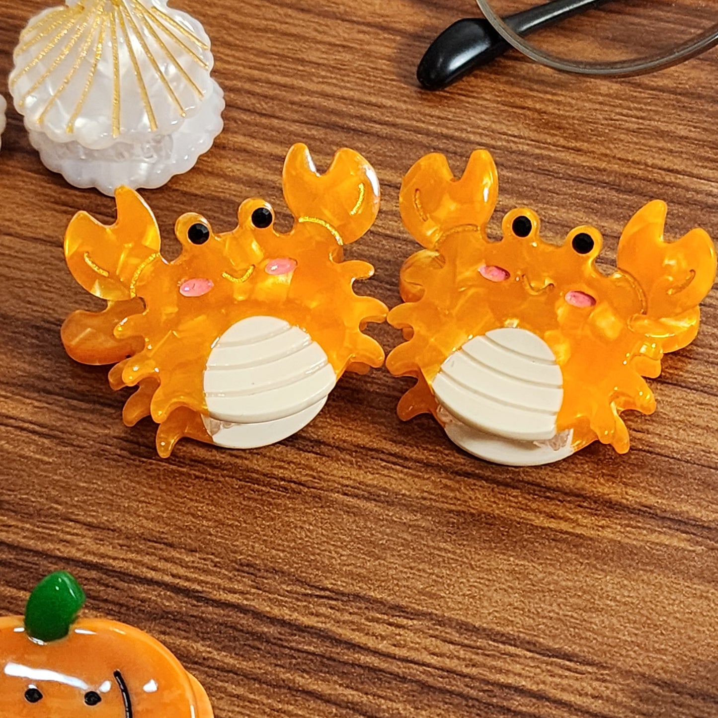 Happy orange crab hair clip
